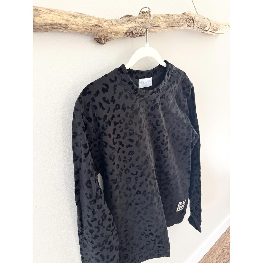 Burn Boot‎ Camp Black Velvet Leopard Print Long Sleeve Sweatshirt XS